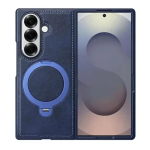 Coque Samsung Galaxy Z Fold 7 en Cuir avec Support Bleu