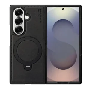 Coque Samsung Galaxy Z Fold 7 en Cuir avec Support Noir
