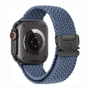 Bracelet Apple Watch Nylon Tressé Réglable Bleu gris