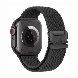 Bracelet Apple Watch Nylon Tressé Réglable Noir